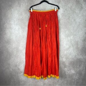 Vintage Oilily Pleated Pull On Midi Skirt Art Wear Boho In Red Size XS